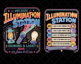 Christian VBS 2026 PNG, Illumination Station Shirt Design, Shine Jesus Light PNG, Vacation Bible School Digital Download