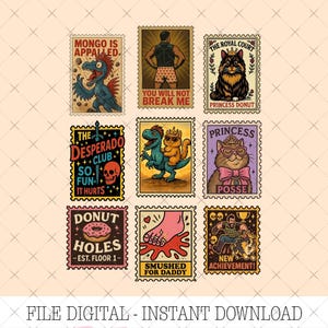 Vintage 90s Dungeon Crawler Carl PNG, Princess Donut Vintage Stamp Illustration, Funny Mongo Quote Graphic, Book Lover Holiday Design
