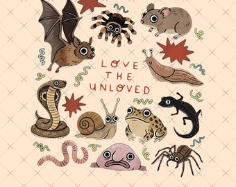 Love The Unloved Digital Download, Cute Weird Animal PNg, Retro Entomology Png, Science Nerd Png, Bug Lover Gift, Biology Teacher Png