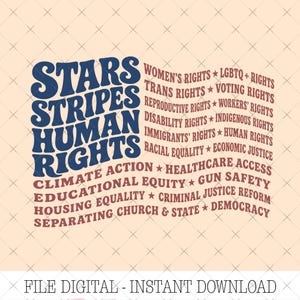 Boxy Cropped Digital Download Stars and Stripes and Human Rights USA Flag Png, Liberal Patriotic Png Equal Rights, 4th July Protest Png
