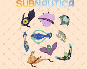 Subnautica PNG Criaturas Oceánicas Gráfico PNG, Regalo para Jugadores, Pez Leviatán PNG Submarino, Merchandising de Juegos PNG, Juego Subnautica PNG