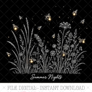 Summer Nights Firefly Digital Download Wildflower Png Nature Lover Gift Botanical Lightning Bug Graphic Top Meadow Flower Png