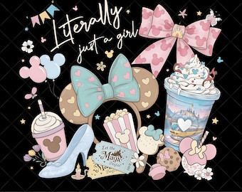 Literally Just A Girl PNG, Coquette Bow Princess Design, Cute Pastel Theme Park Clipart, Girl Trip Shirt, Sublimation PNG , Digital Download