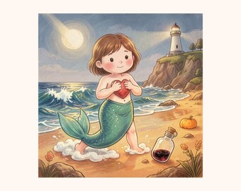 Little Mermaid | 5×7 Wall Art Print | Fairy Tale | Digital Download | Coral Penguin