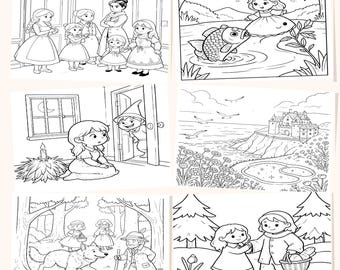 Classic Fairy Tales Coloring Book Bundle — 140+ Pages — Cinderella, Rapunzel, Snow White & 7 More — Digital Download PDF — Kids Activity