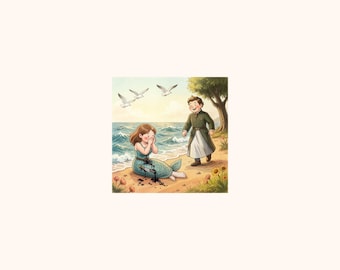 Little Mermaid | 10×10 Wall Art Print | Fairy Tale | Digital Download | Coral Penguin