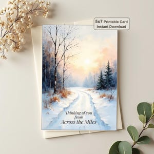 Printbare kaart 'Across the Miles Thinking of You', 'Vreedzaam winterpad' voor een vriend(in) op afstand, 5x7 inch, digitale download.