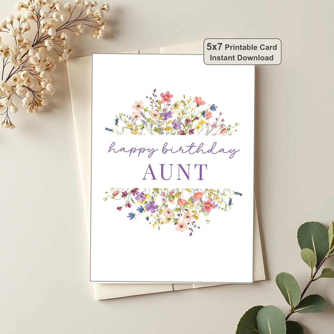 Aunt Birthday Printable Card Wildflower Floral 5x7 Instant Download - Etsy