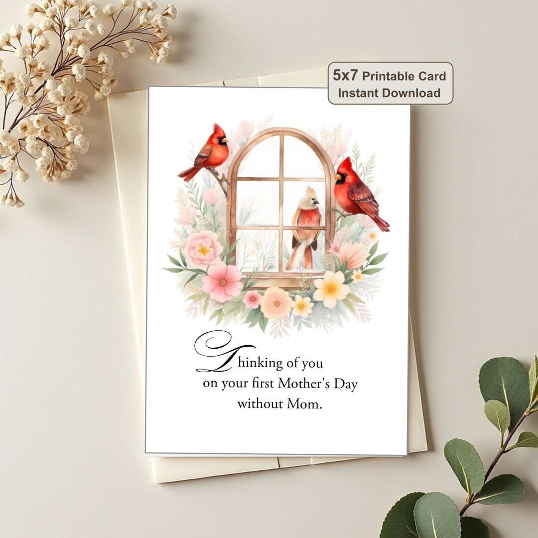 First Mothers Day Without Mom Cardinal Sympathy Card Printable - Etsy
