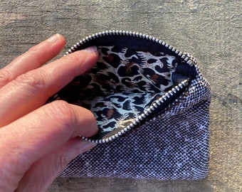 Speckled Tweed and Leopard Print Coin Purse Sustainable Fashion Pouch