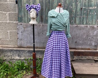 Purple Gingham Cotton Wrap Maxi Skirt