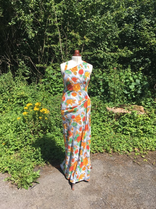 Image of Size  Rose Print Barkcloth Maxi Dress