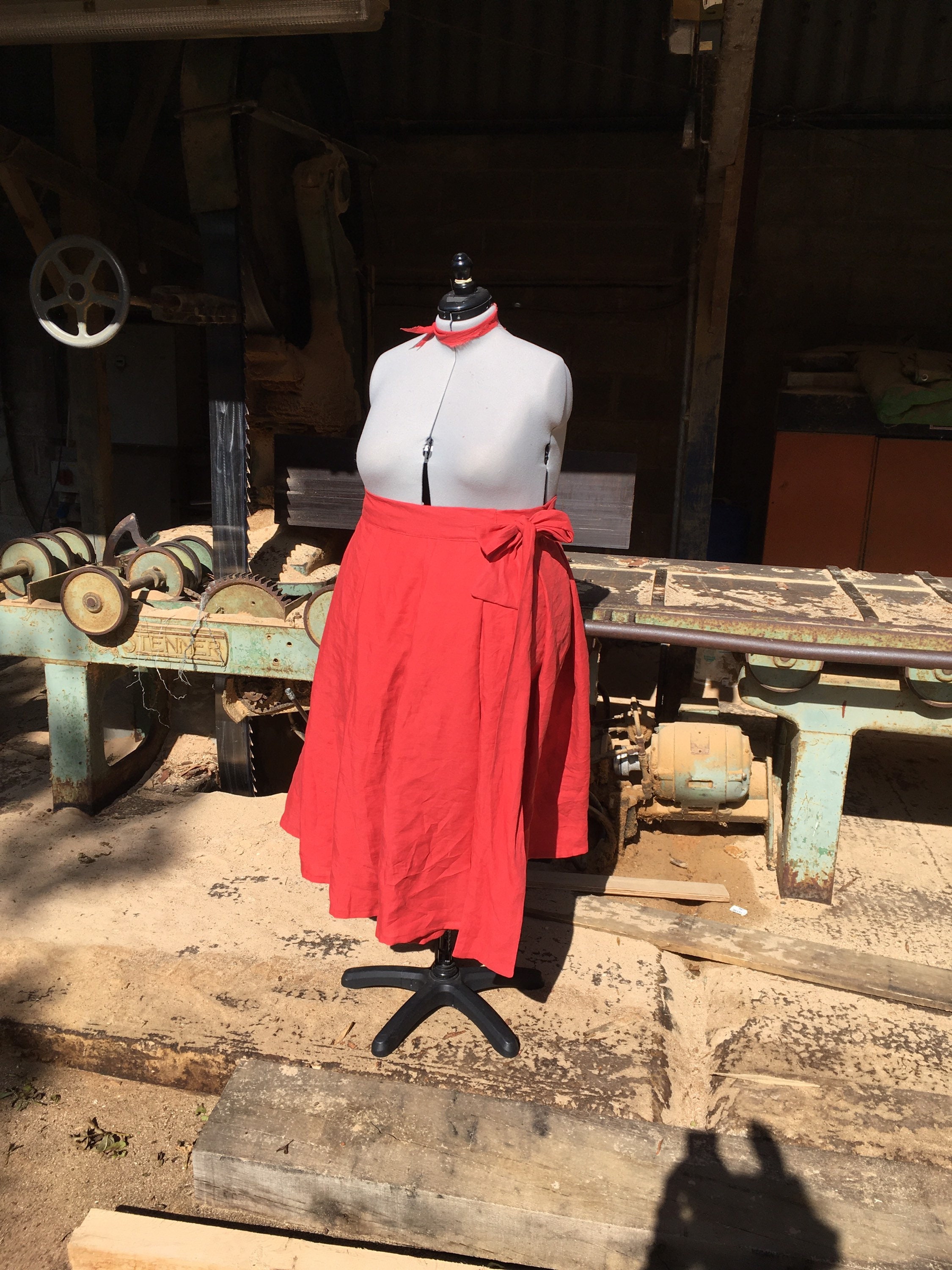 Image of One Size Red Linen Wrap Skirt
