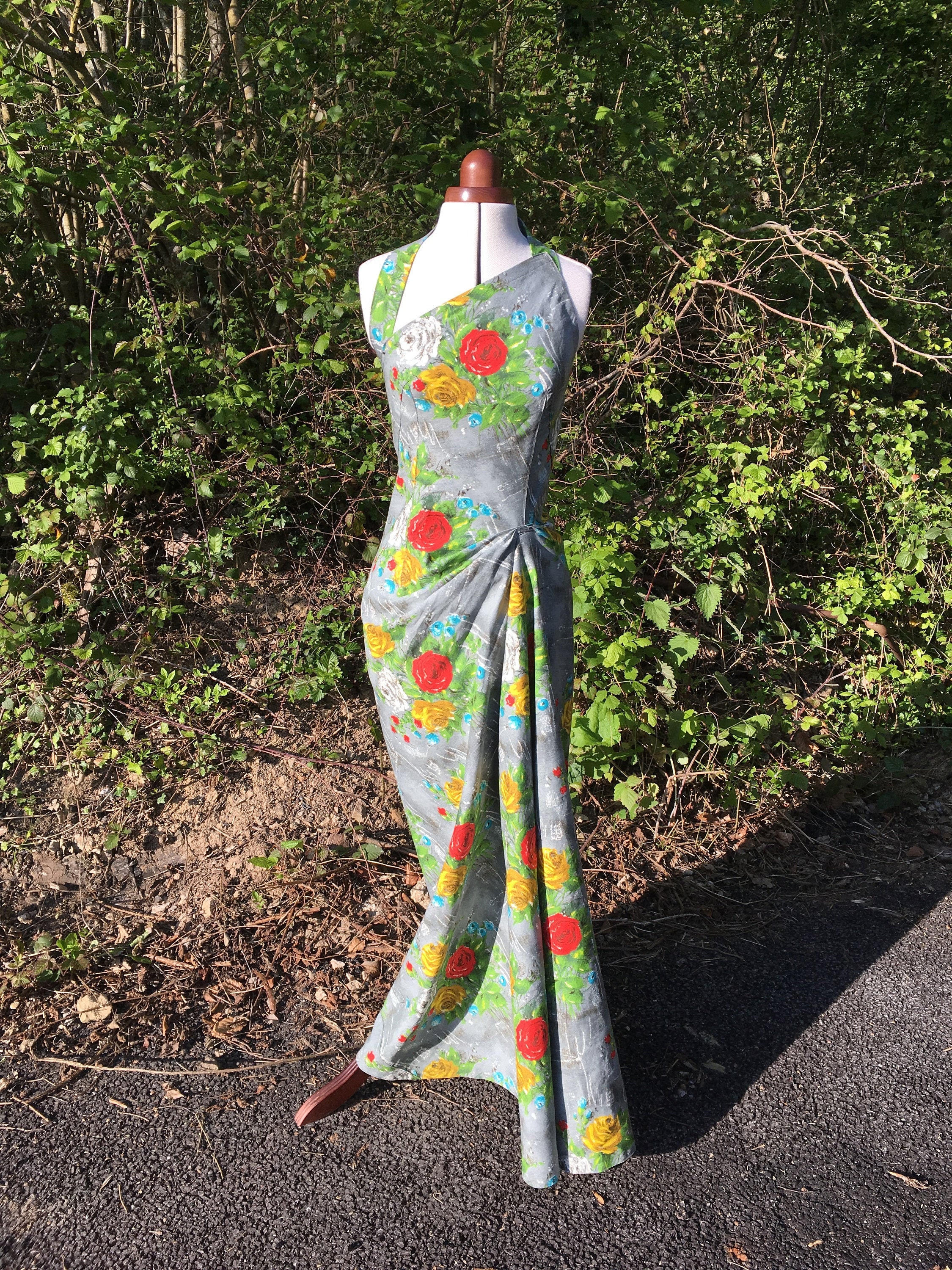 Image of Size  Grey Floral Maxi Dress