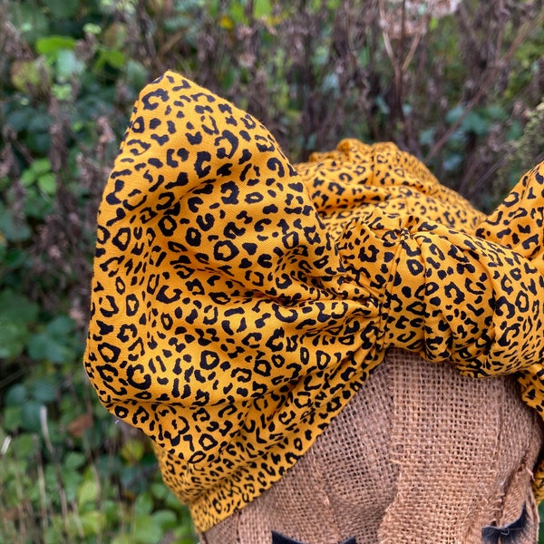 Orange Leopard Print 1950s Style Cotton Headwrap Turban