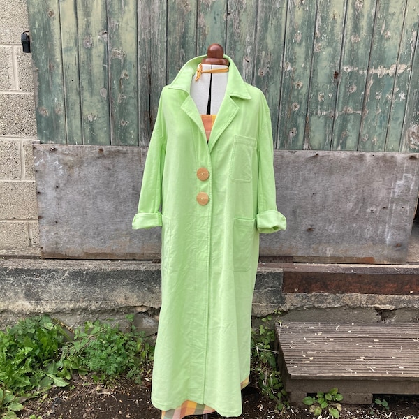 One Size Pistachio Lime Cotton Needlecord Duster Coat