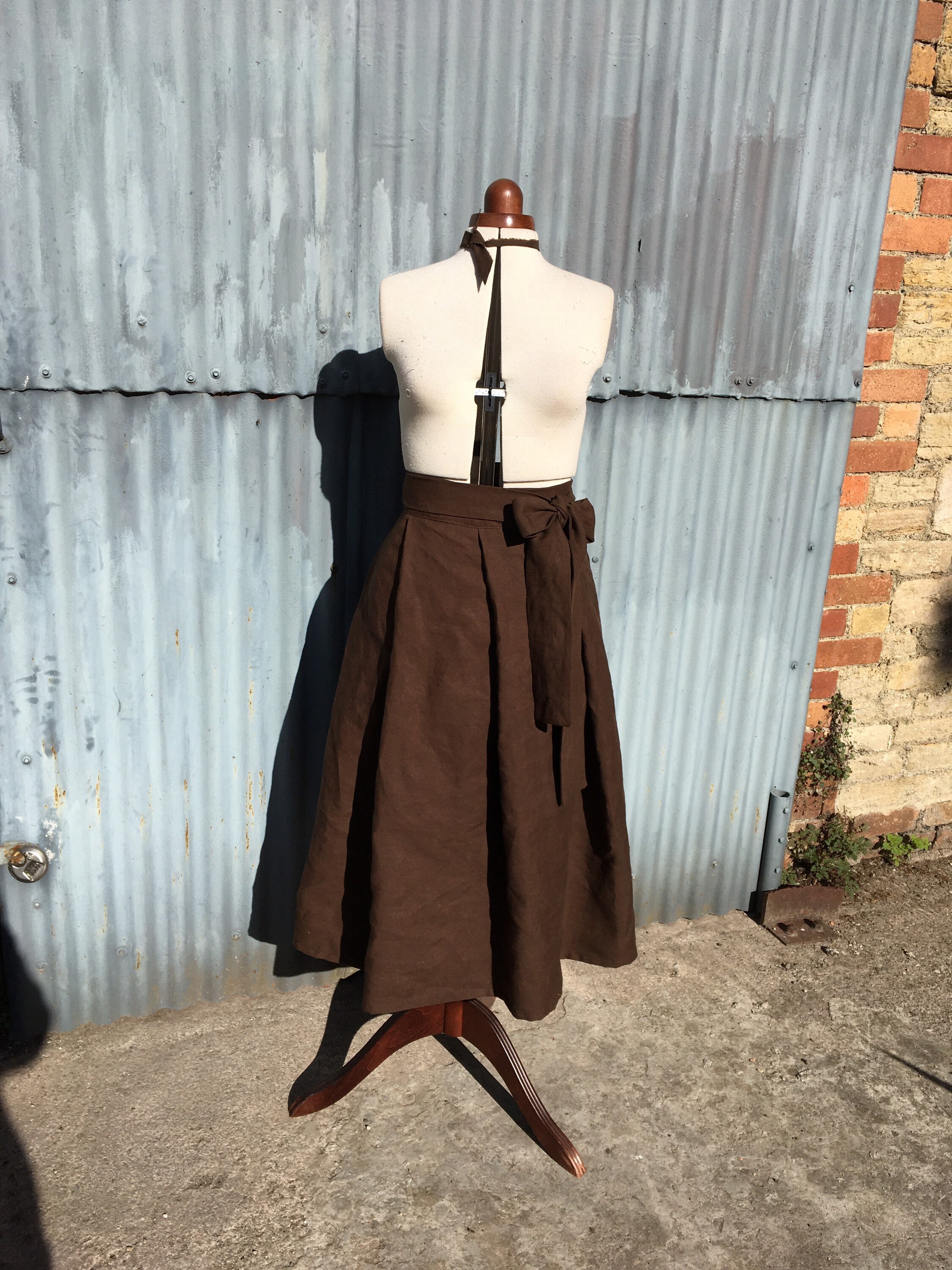 Image of Chocolate Linen Wrap Skirt