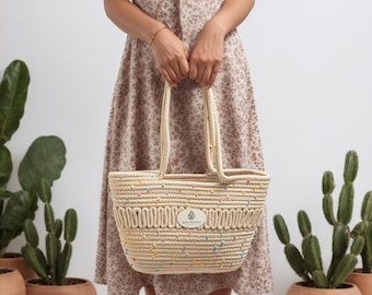 Papyrus Stroh Tote - Hohl Gewebte Strandtasche, Leichte Sommer Schultertasche