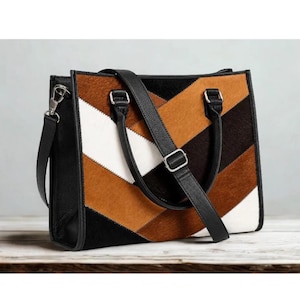 Cow Hair-On Leather Tote | Western Patchwork Bohemian Shoulder Handbag