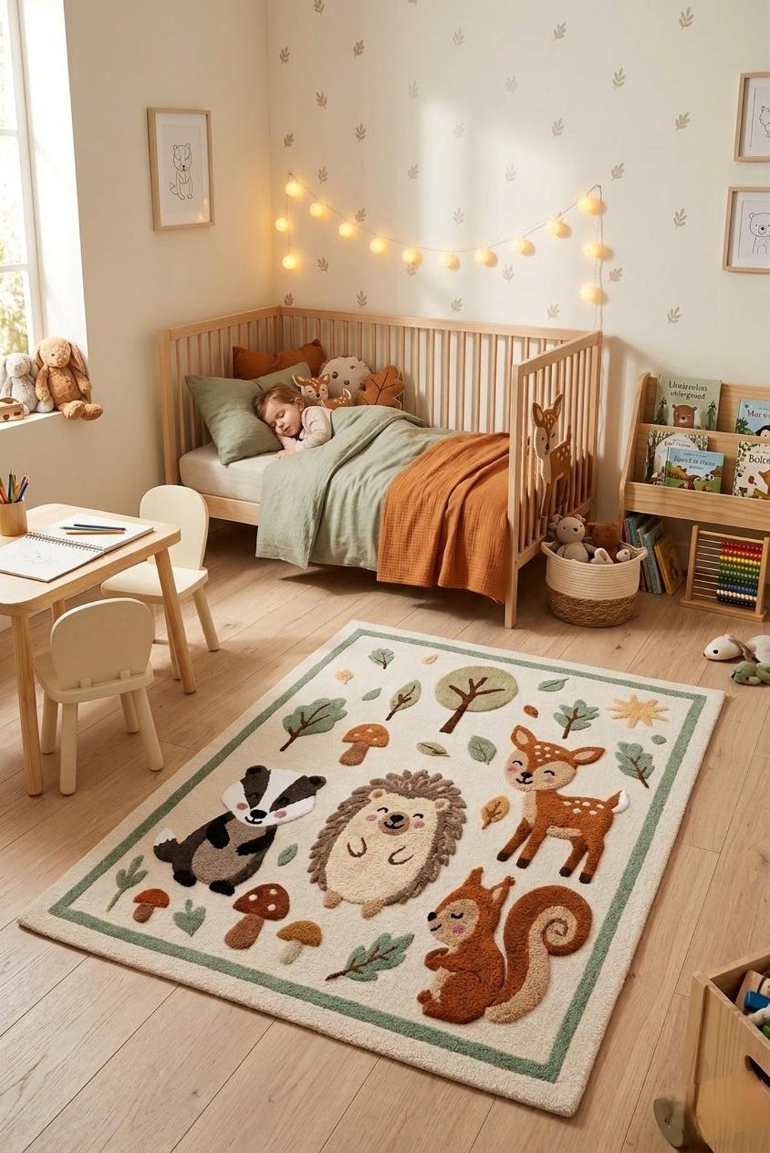Hedgehog Rug Woodland Animal Kids Rug, Nursery Playroom Carpet, Deer Hedgehog Bear ...