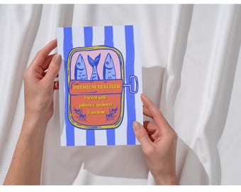 Premium Teacher Sardine Thank You Card | Teacher Appreciation Card | Italian Summer Teacher Gift | Printable Teacher Thank You