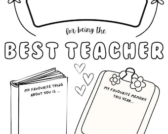 Editable Thank You Teacher Card | Colour Your Own Teacher Appreciation Card | Printable End of Year Teacher Gift