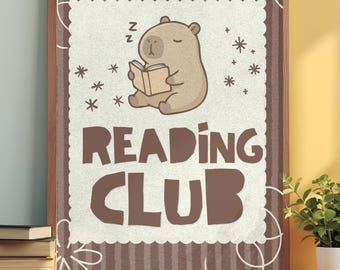 Cute Capybara Reading Club Poster | Reading Corner Decor | Kids Book Club Printable