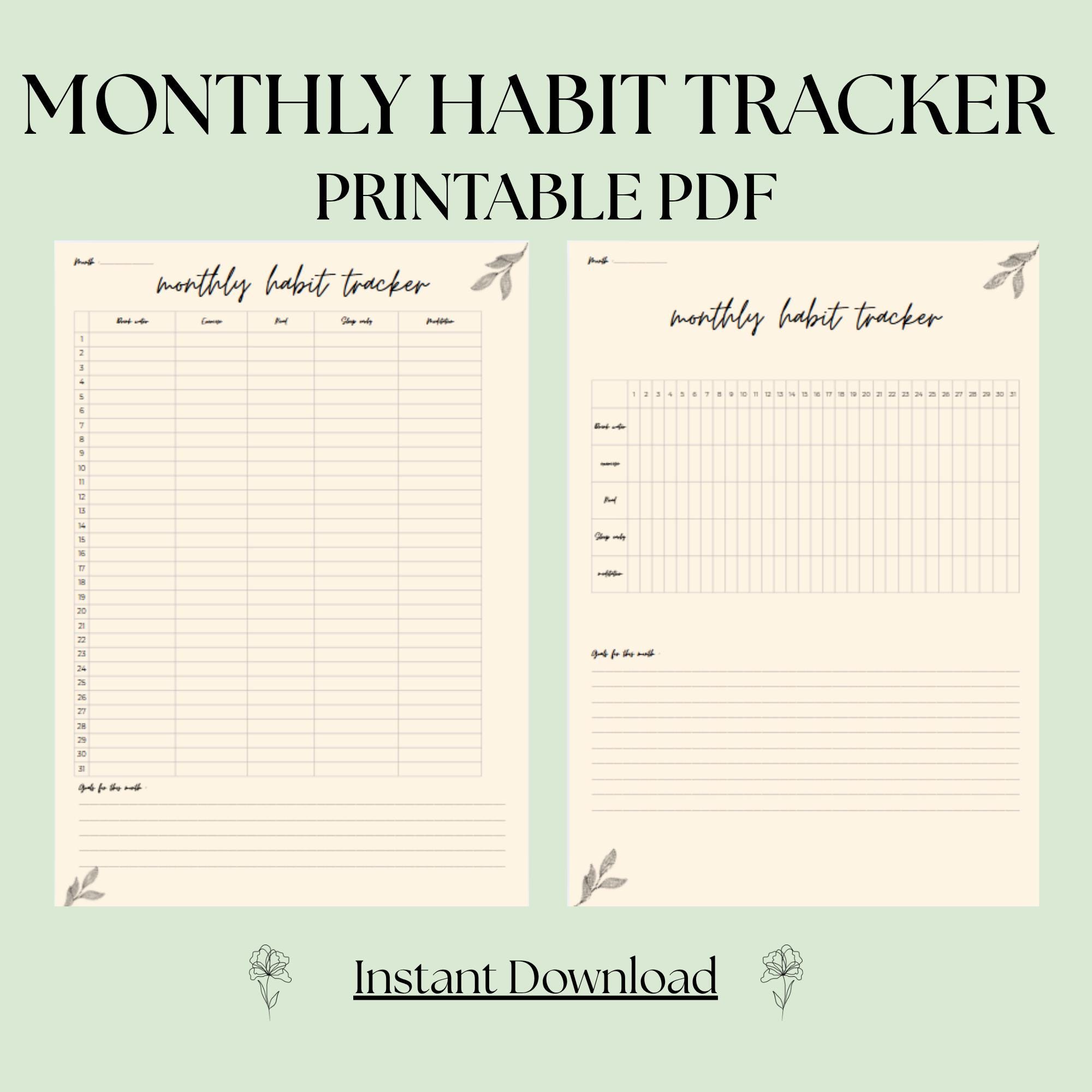 Habit Tracker Printable | Monthly Habit Tracker PDF | Minimalist ...