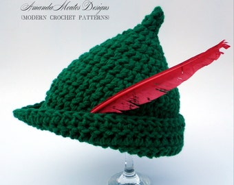 INSTANT Download - Elf / Peter Pan / Robin Hood Hat CROCHET PATTERN - Pdf File - 6 Sizes included - Permission to sell finished item