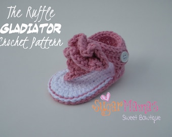 INSTANT Download - Ruffle Gladiator Baby Sandals CROCHET PATTERN Pdf File - 2 Sizes - Permission to sell finished item