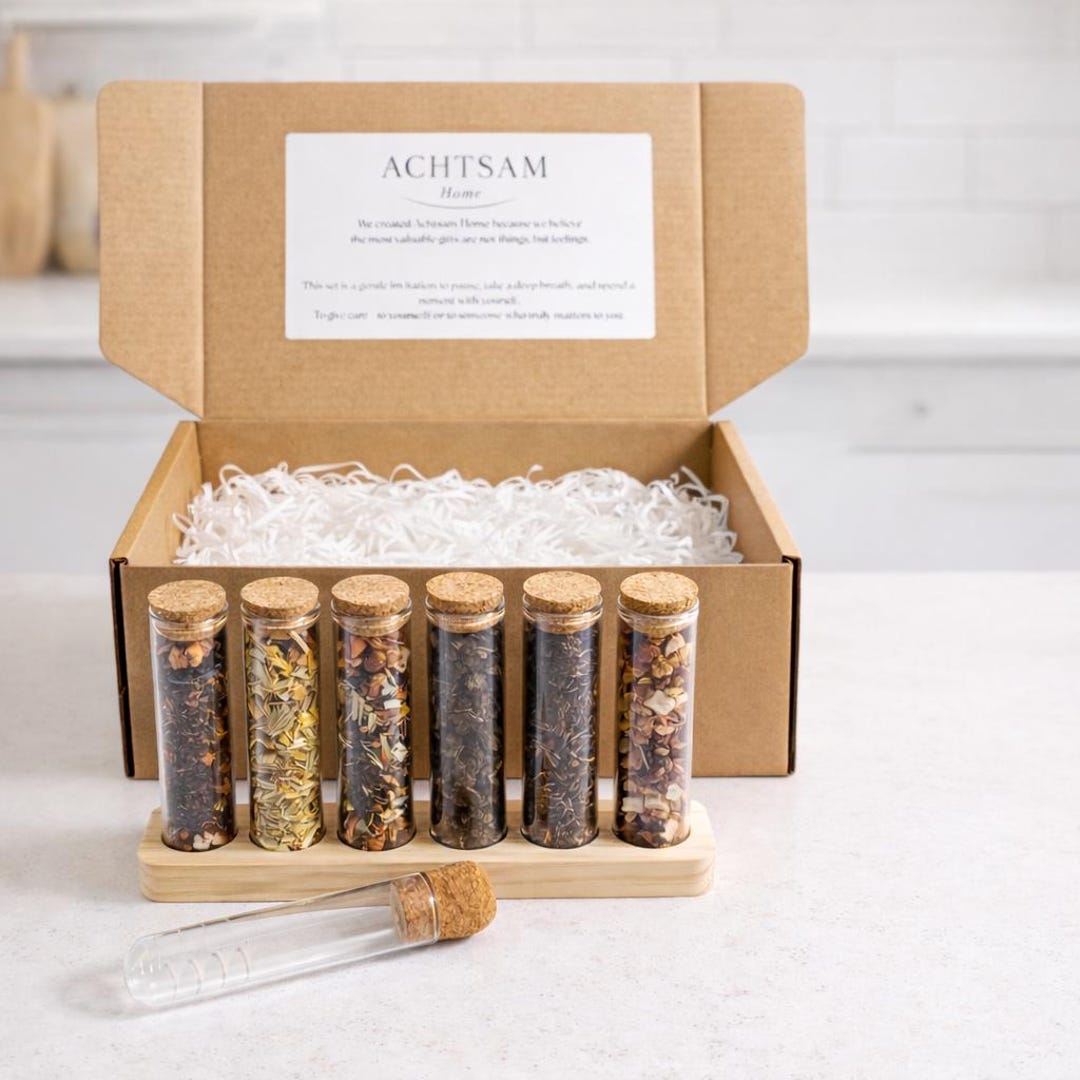 Tea Sampler Gift Set With Wooden Holder – 6 Loose Leaf Teas in Glass ...