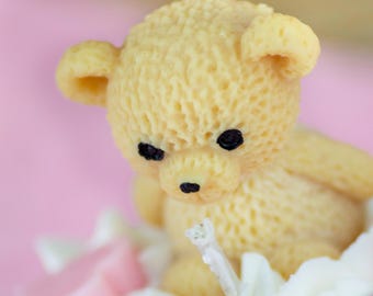 Candela in cera di soia per neonato/baby shower, rosa o blu, candela a forma di orsetto personalizzabile, decorativa