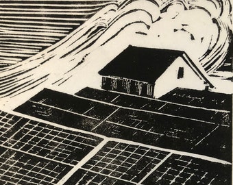 Solar Field on Star Island NH linocut