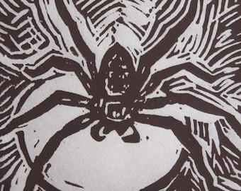 Huntsman Spider with Egg Sac Linocut Print