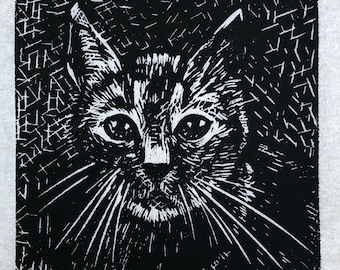 Cat Face Linocut