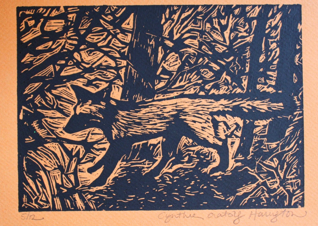 Fox Linoleum Print Etsy