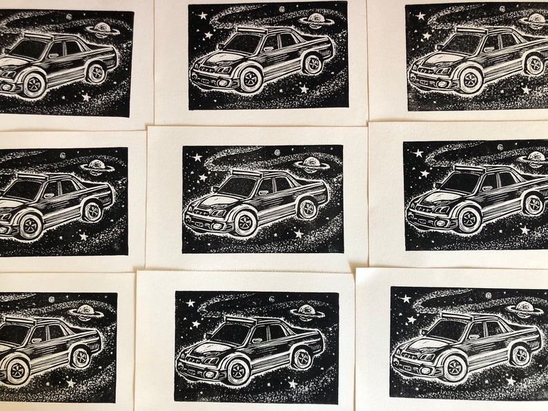 Celestial Subaru Baja Linocut Print image 4