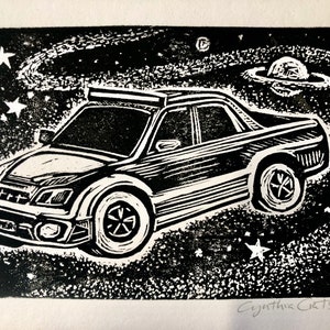 Celestial Subaru Baja Linocut Print image 1