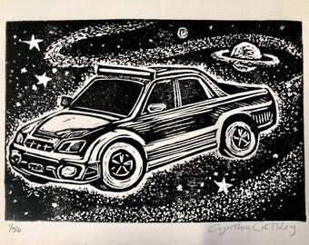 Celestial Subaru Baja Linocut Print