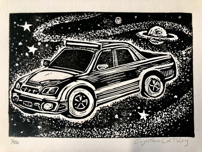 Celestial Subaru Baja Linocut Print image 1