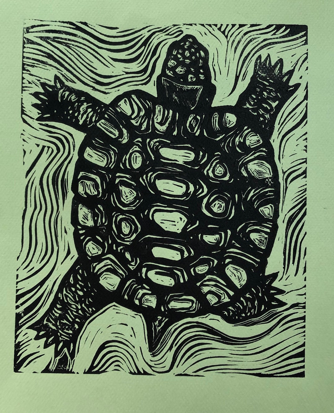 Box Turtle Linocut - Etsy