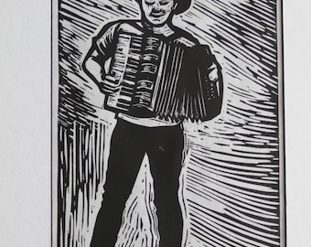 Squeezebox Accordian Player Linoleum Print