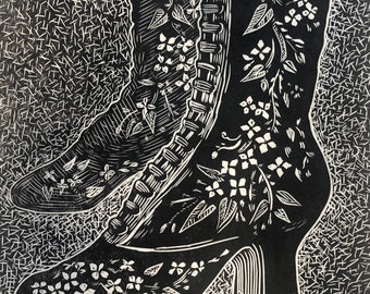 Victorian Boots linocut