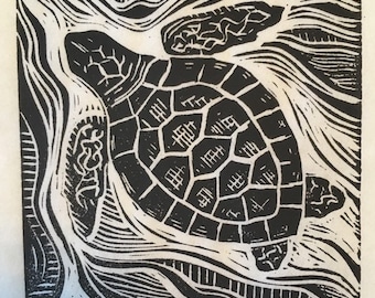 Sea Turtle Linocut Print