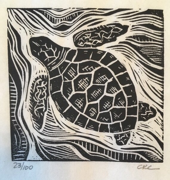 Sea Turtle Linocut Print Etsy