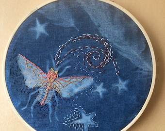 Cicada Cyanotype Embroidery Wall Decoration