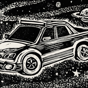 Celestial Subaru Baja Linocut Print image 2