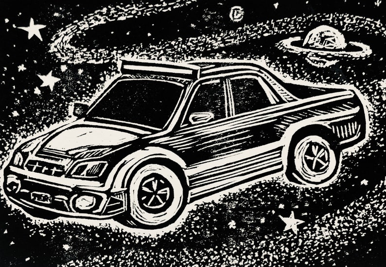 Celestial Subaru Baja Linocut Print image 2