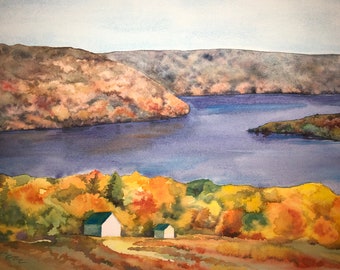 Keuka Bluff in Autumn original watercolor by Cynthia Cratsley