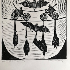 Acrobats On A Tightrope Linocut